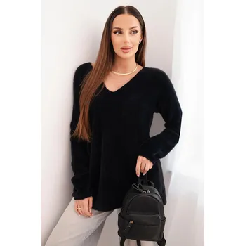 Dámský svetr Dámský svetr s vlnou a výstřihem do V černý UNI