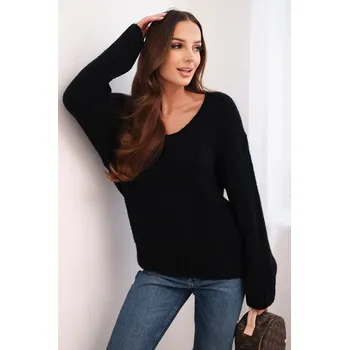 Dámský svetr Dámský svetr s příměsí vlny s výstřihem do V černý UNI