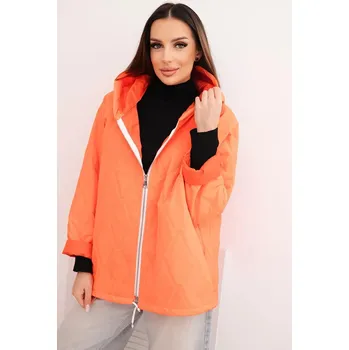 Dámská jarní prošívaná bunda s kapucí a zipem oranžová UNI