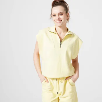 Dámská mikina DOMYOS Dámská fitness mikina se zipem 520 pastelově žlutá L ŽLUTÁ