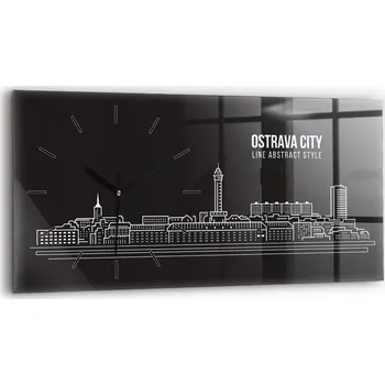 Hodiny Moderní skleněné hodiny s grafikou na zeď 60x30 cm Město Ostrava kresba
