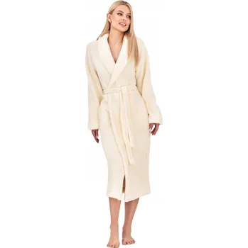 Dámský župan L&L dámský župan do půlky lýtek bez kapuce ecru velikost XXL