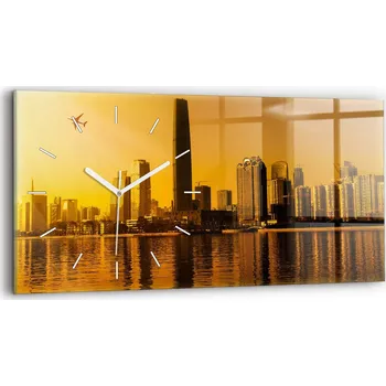 Hodiny Moderní skleněné nástěnné hodiny s potiskem 60x30 cm Řeka Zhujiang, Čína