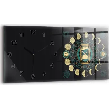 Hodiny Dekorativní nástěnné hodiny s krásnou grafikou 60x30 cm - Fáze měsíce a přesýpací hodiny