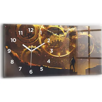 Hodiny Moderní skleněné nástěnné hodiny s potiskem 60 cm x 30 cm Čas – Strojek