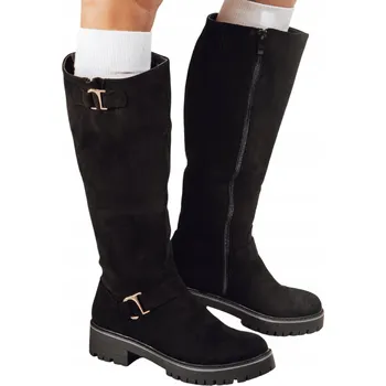 Dámské kozačky Dámské semišové kozačky na zip černé ZY1219 - 41