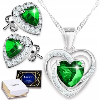 Náhrdelník Sada stříbrných šperků: náhrdelník a Náušnice , zelená Srdíčka