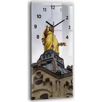 Hodiny Velké skleněné nástěnné hodiny Tiché ručičky Socha Panny Marie v Lyonu 30x60
