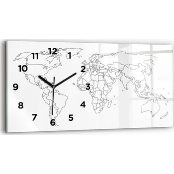 Hodiny Skleněné moderní nástěnné hodiny s potiskem 60x30 cm Mapa světa s obrysy