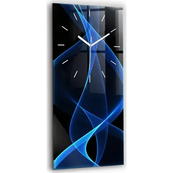 Hodiny Minimalistické skleněné nástěnné hodiny s grafikou Modré linie 30x60 cm