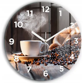 Hodiny Nástěnné hodiny kulatý dekorativní klasické kuchyňské Šálek kávy průměr 30 cm