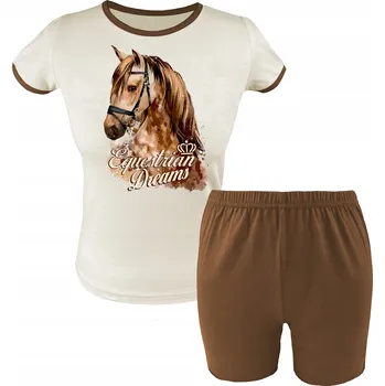 Dívčí letní bavlněné pyžamo s krátkým rukávem - koník, velikost 128