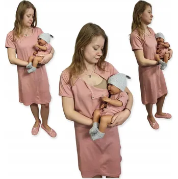 Dámské noční prádlo KOŠILE KE NA KOJENÍ NOČNÍ KRÁTKÝ RUKÁV ROZEPÍNACÍ vel. XL + BODY vel. 62 PUDROVĚ RŮŽOVÁ