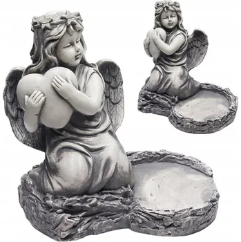 Smuteční dekorace Hřbitovní figurka Anděl Kaplička na hrob, sádrový podstavec pod Hřbitovní Svíčka, dekorace