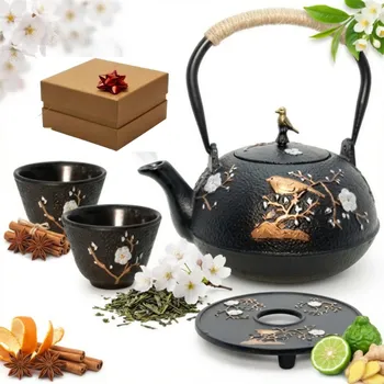 Konvice na čaj Konvice litinová 1,2 l sítko na louhování čaje na čaj +2 šálky podložka