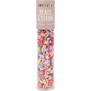 Dětské navlékací korálky Barevné plastové korálky v tubě + šňůrka, 650 ks, mix různých tvarů