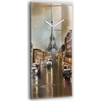 Hodiny Vertikální Skleněné Nástěnné Hodiny s Grafikou Architektura města Paříž 30x60 cm