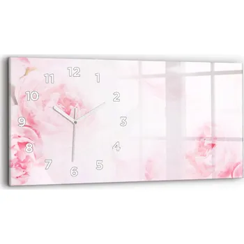 Hodiny Horizontální Skleněné Hodiny Nástěnné Do Kanceláře S Potiskem Kvetoucí Květiny 60x30 cm
