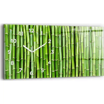 Hodiny Horizontální Skleněné Hodiny Nástěnné Do Kanceláře S Grafikou Bambus Asijský 60x30 cm