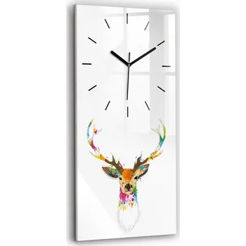 Hodiny Skleněné hodiny s tichým mechanismem – nástěnné, tvrzené, motiv barevné jelení hlavy (Loft)