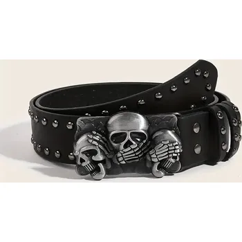 Opasek Pásek pásek alt punk černý LEBKY cvočky šatonové růže nýty retro 105 cm