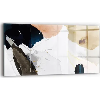Hodiny Moderní skleněné hodiny s grafikou na zeď horizontální 60x30 cm Skvrny abstrakce