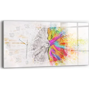 Hodiny Moderní skleněné hodiny s grafikou na zeď horizontální 60x30 cm Abstrakce mozek