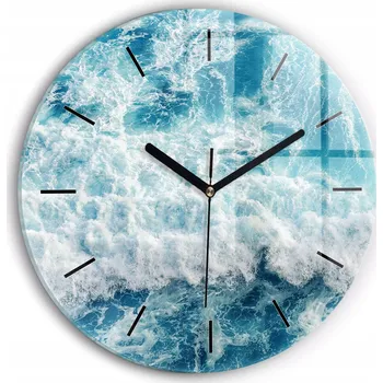 Hodiny Čtvercové Skleněné Nástěnné Hodiny Do Kanceláře S Potiskem Vlny oceánu fi30 cm