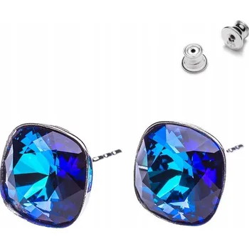 Náušnice Stříbrné Náušnice 925 s krystaly Swarovski Square 10mm Bermuda Blue