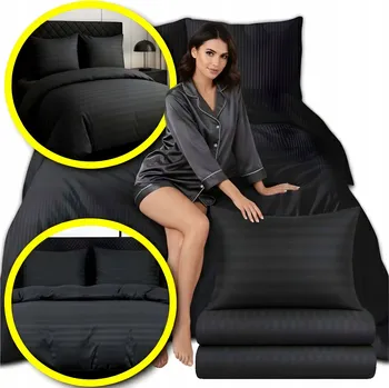 Povlečení DAMAŠEK POVLEČENÍ 140X200 HOTEL ČERNÝCH PRUHŮ POLSKÝ PRODUKT + POVLAK NA POLŠTÁŘ