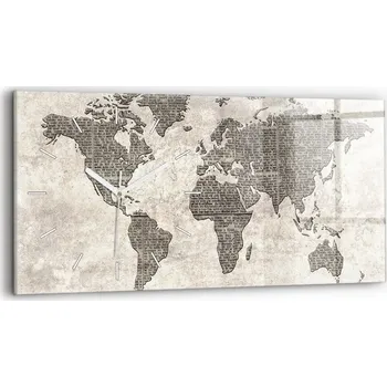 Hodiny Minimalistické skleněné nástěnné hodiny s motivem Mapa světa noviny 60x30 cm