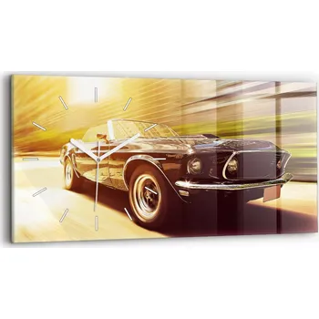 Hodiny Horizontální Skleněné Nástěnné Hodiny s Motivem Klasického Starého Auta 60x30 cm