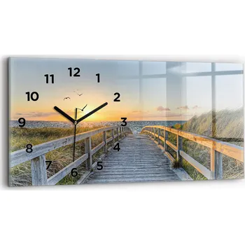 Hodiny Skleněné moderní nástěnné hodiny s potiskem 60 cm x 30 cm Dovolená na pláži