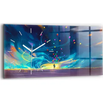Hodiny Moderní skleněné nástěnné hodiny s potiskem 60 cm x 30 cm Dítě a balónky