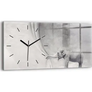 Hodiny Minimalistické skleněné nástěnné hodiny se stylovým potiskem Slon 60x30 cm