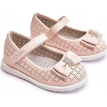 Dívčí obuv Dětské kožené balerínky s mašlí růžové velikost 21