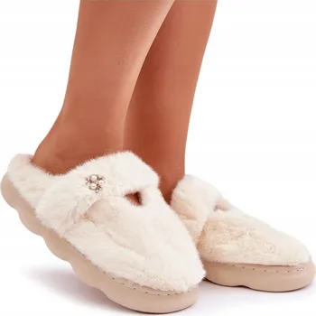 Dámské pantofle Dámské chlupaté PANTOFLE na platformě Malá Borska světle béžové 36/37