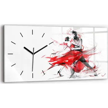 Hodiny Nástěnné Hodiny Skleněné Horizontální s Potiskem - Tančící Pár, 60x30 cm