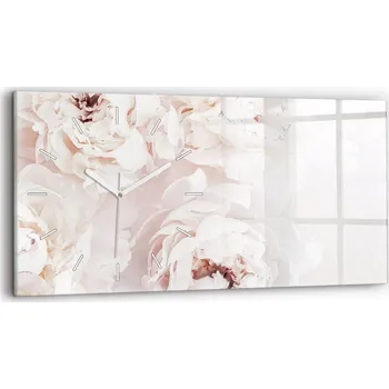 Hodiny Moderní skleněné nástěnné hodiny s potiskem horizontální 60x30 cm Květiny pivoňky