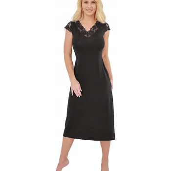 Podprsenka Viskózové prádlo Langu M Černé Krajka Košile Noční Délka Midi Relax