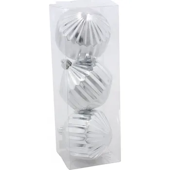 Vánoční dekorace Sada 3 Vánočních Baněk 8 cm Závěsné vánoční baňky na stromeček Stříbrné