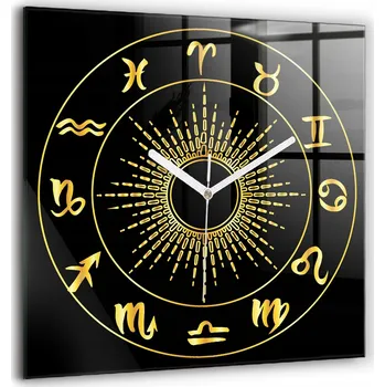 Hodiny Čtvercové Skleněné Nástěnné Hodiny do Kanceláře se Vzorem Znamení Zvěrokruhu 60x60 cm