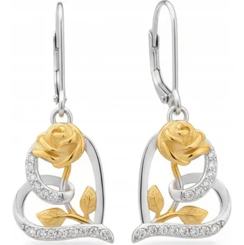 Náušnice STŘÍBRNÉ NÁUŠNICE SRDCE RŮŽE VISACÍ STŘÍBRO 925