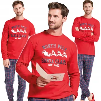 Vánoční pánské pyžamo s kapsami bavlněné Gioew červené L