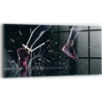 Hodiny Nástěnné horizontální skleněné hodiny s motivem Zdravý životní styl a běh 60x30 cm