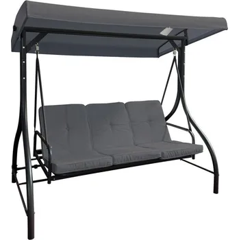 Zahradní houpačka Trojmístná zahradní houpačka s možností rozložení na lůžko šedá, kovový rám, 194 cm
