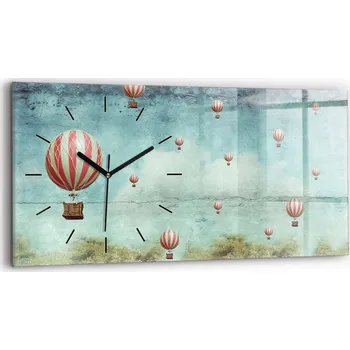 Hodiny Minimalistické Horizontální Skleněné Nástěnné Hodiny S Potiskem Balónky 60x30 cm