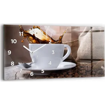 Hodiny Moderní skleněné nástěnné hodiny s potiskem 60 cm x 30 cm Šálek kávy