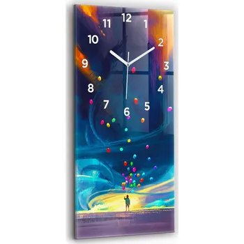 Hodiny Vertikální skleněné nástěnné hodiny do kanceláře se vzorem Dítě a balónky 30x60 cm