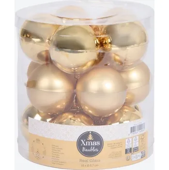 Vánoční dekorace SADA VÁNOČNÍCH KOULÍ 15 KUSŮ ZLATÝ MIX LESKLÝCH MATNÝCH